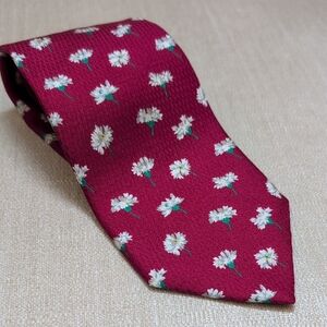 Vintage Villa Bugatti Men's Floral Silk Tie in Burgundy Made In Italy